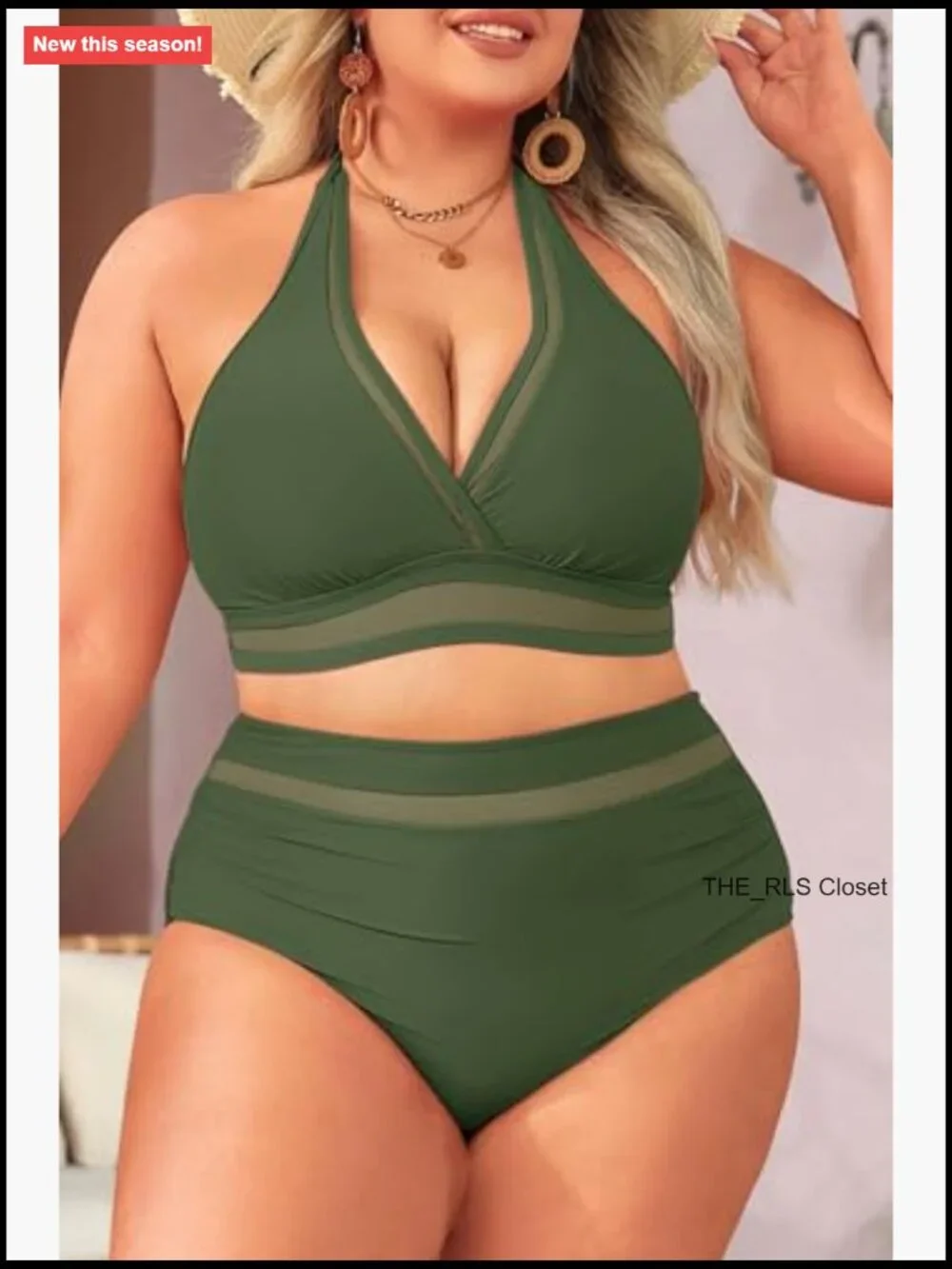 Plus Size Bikini High Waisted Tummy Control Two Piece Mesh Swimwear Bathing Suit